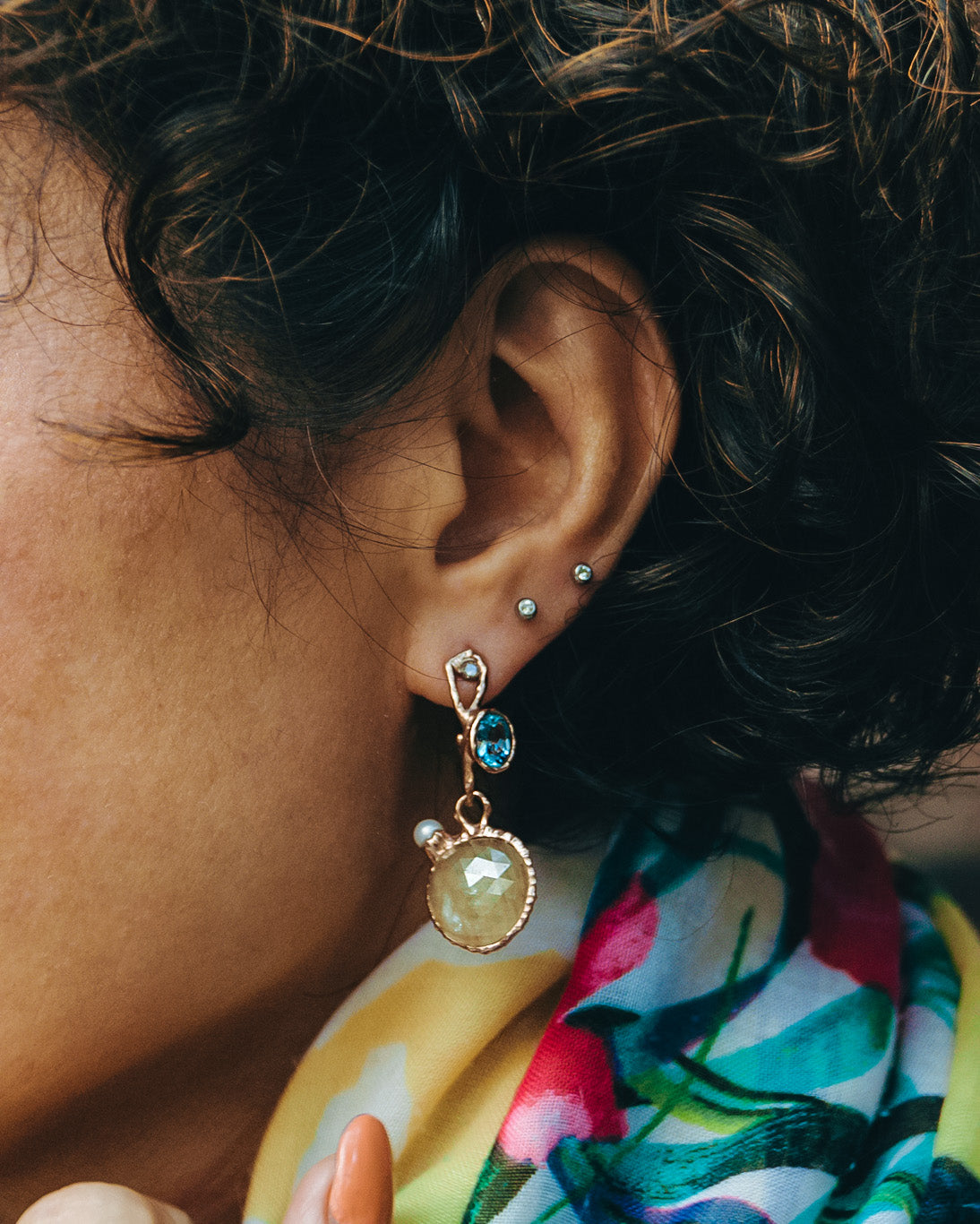 Nisi Blue Topaz and Diamond Detachable Earrings