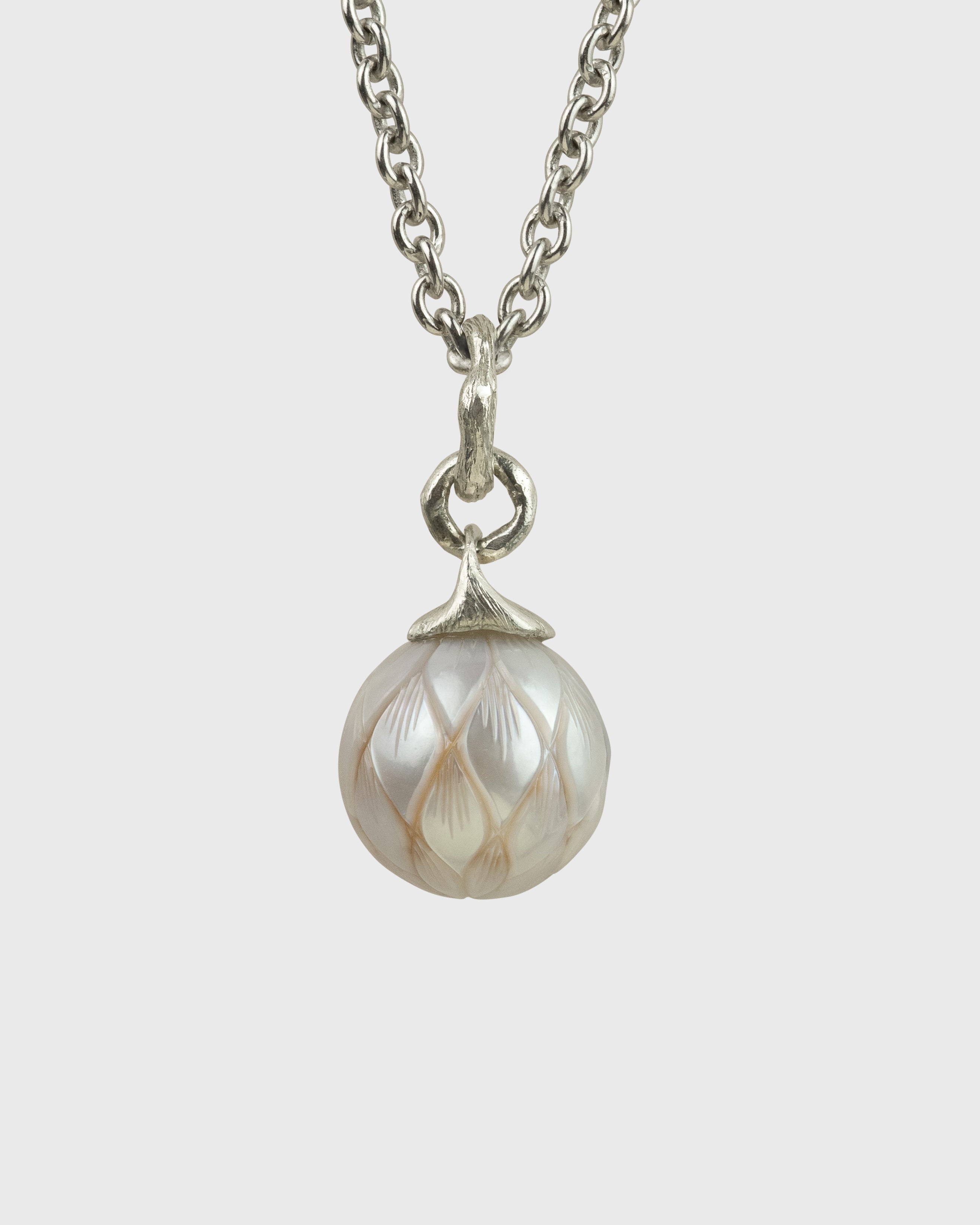 Carved 12.7mm Semi-round Freshwater Pearl Necklace