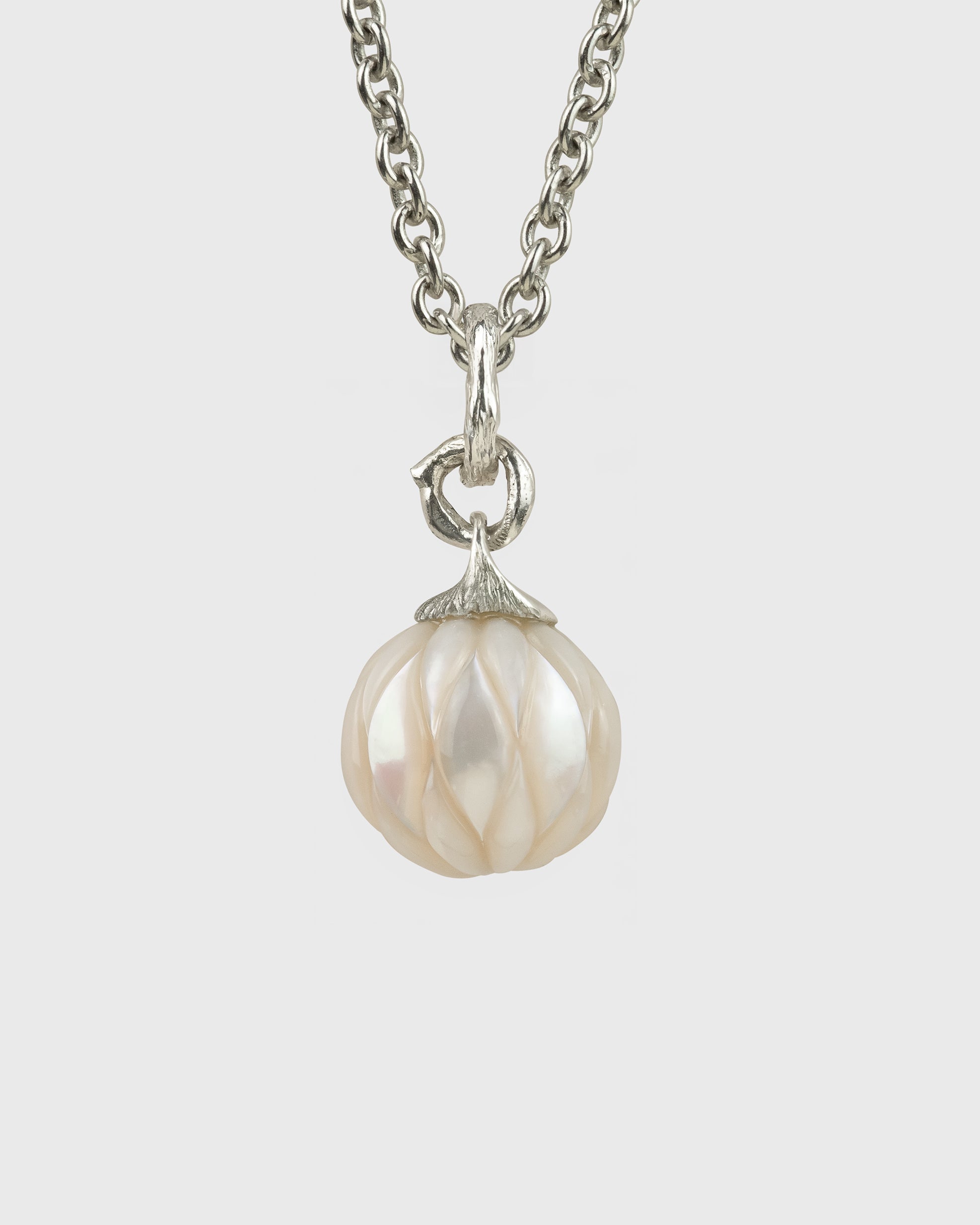 'Moira' Carved 12.6 mm Round Freshwater Pearl Necklace