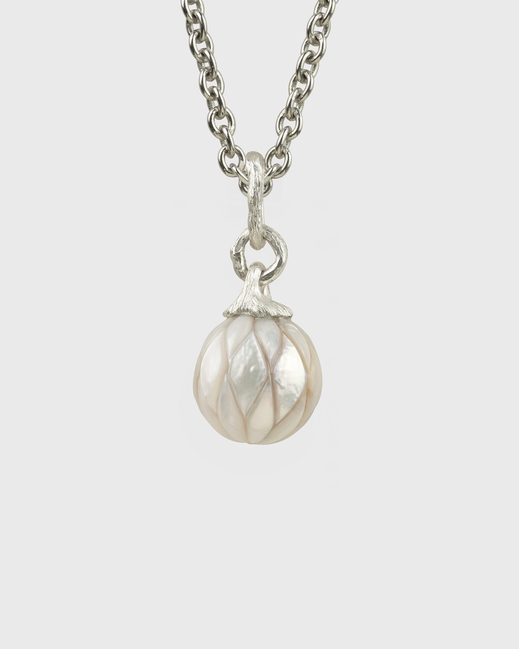 'Moira' Carved 12.5 mm Round Freshwater Pearl Necklace