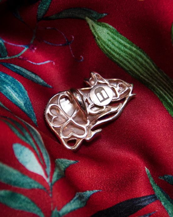 Rat Pendant in Rose Gold-Plated Silver with Ruby