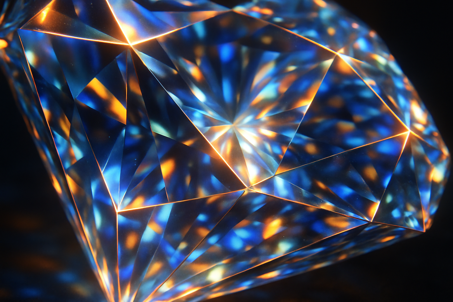 close-up of gemstone, light refracting with glowing edges, bringing out the sparkle of the precisely cut facets