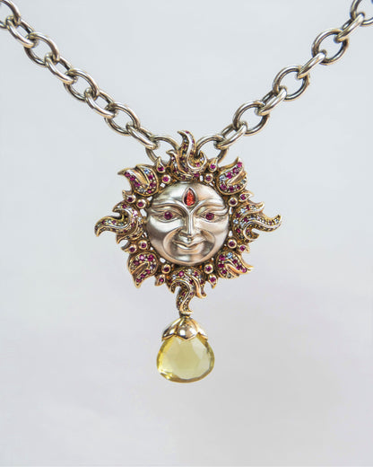 Regal Fantasy Glowing Sun Pendant on signature TVRRINI chain