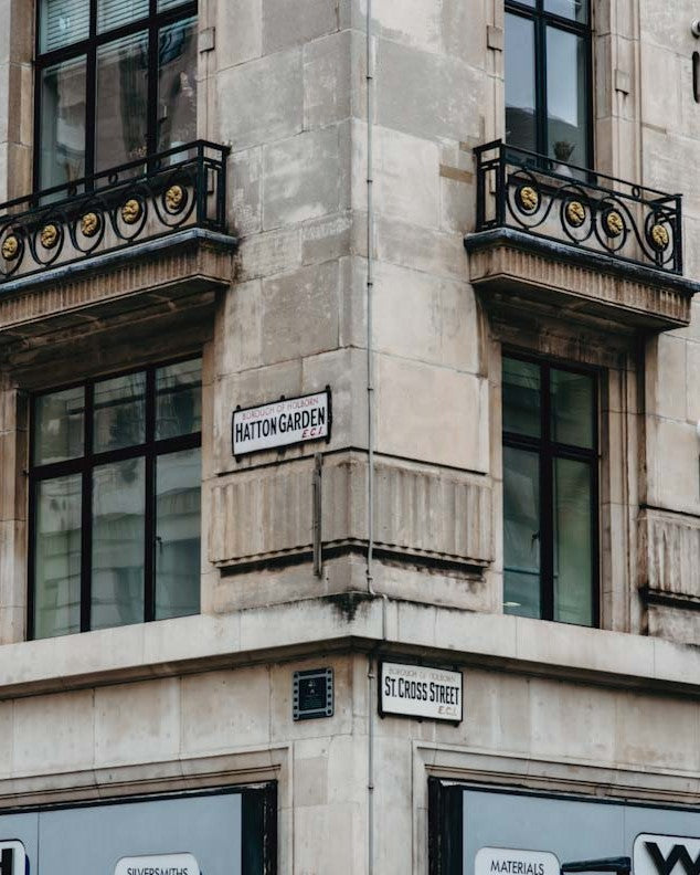 Street view of Hatton Garden and St. Cross Street in London