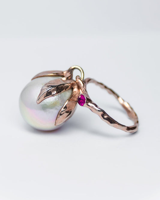 Kara Gold - plated Ring with Movable Pearl - TVRRINI Jewellery