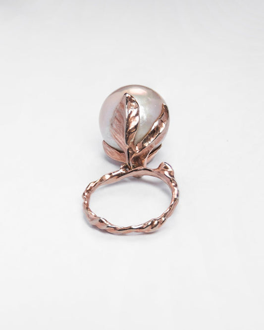 Kara Gold - plated Ring with Movable Pearl - TVRRINI Jewellery