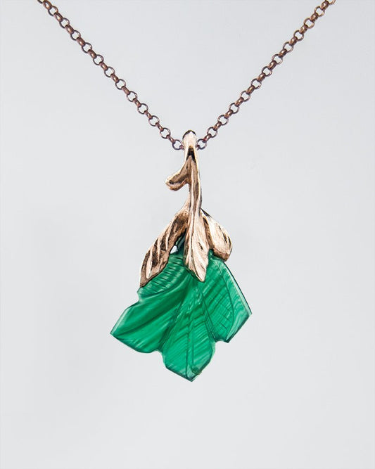 Kara 18K rose gold-plated silver and green agate pendant on small link chain