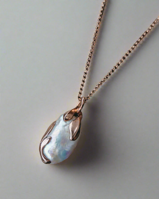 Kara 18K rose gold plated silver and baroque pearl pendant on chain SKU KA-P-966-RG