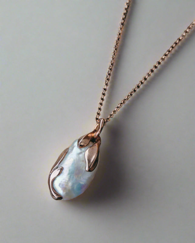 Kara 18K rose gold plated silver and baroque pearl pendant on chain