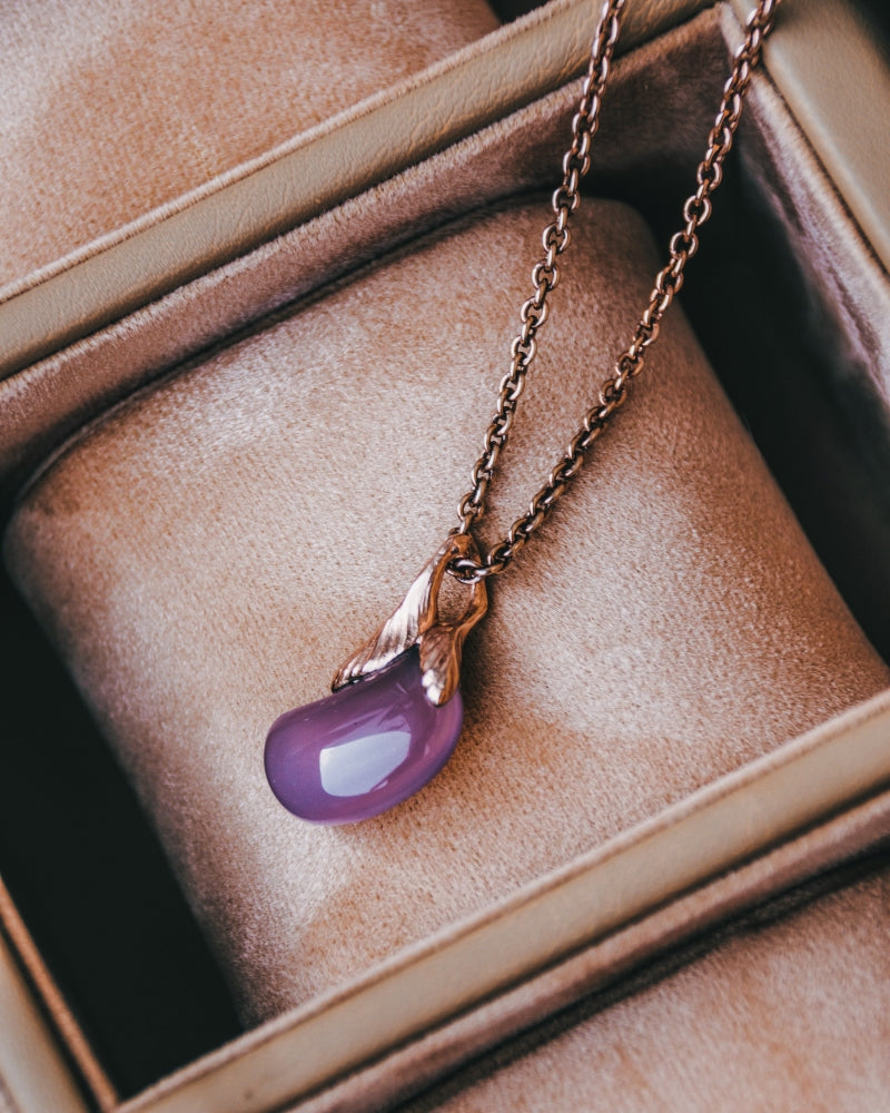 rose gold-plated silver and purple chalcedony pendant on chain inside jewellery box SKU KA-P-983-RG