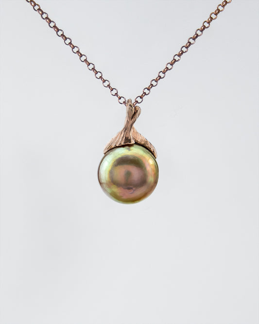 Kara pendant in silver with 18K rose gold plating and freshwater pearl - SKU KA-P-967-RG