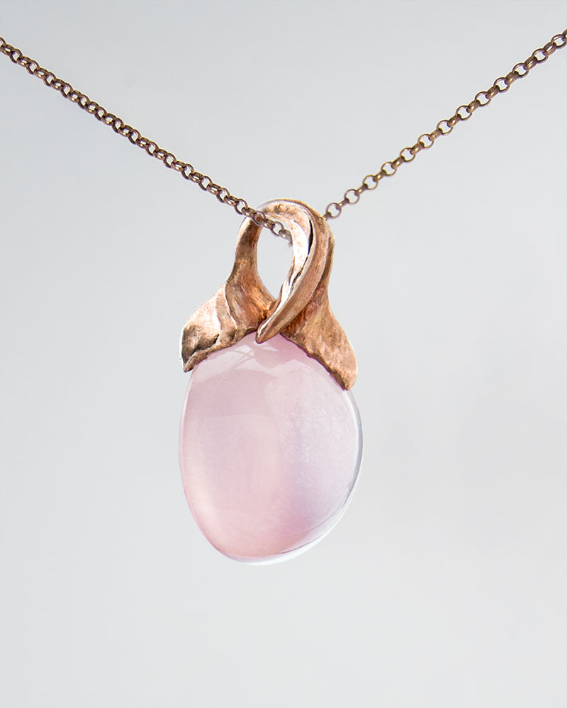 Kara Gold-Plated Silver and Rose Quartz Round Cabochon Pendant