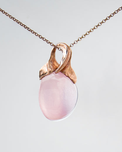 Kara Gold-Plated Silver and Rose Quartz Round Cabochon Pendant