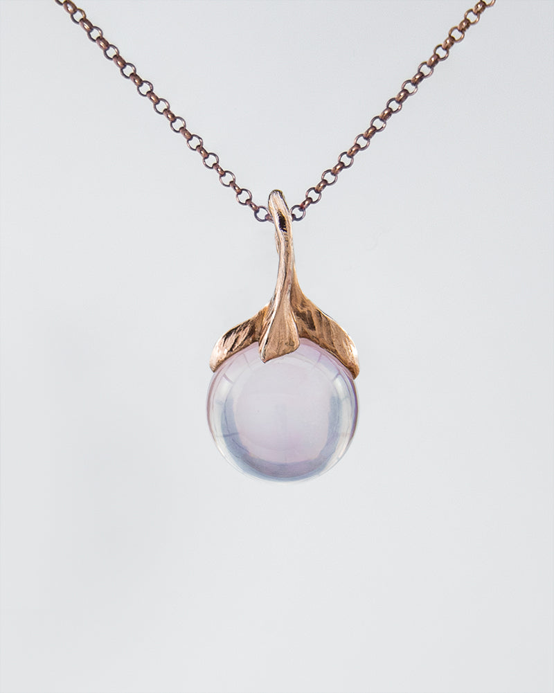 Kara pendant in silver with 18K rose gold plating and rose quartz on chain - SKU KA-P-979-RG