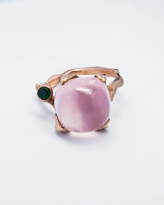 Kara ring in 18K rose gold plated silver with rose quartz and green tourmaline