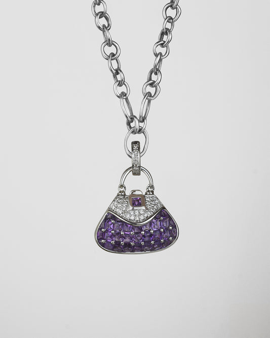 Evening 18K white gold with amethyst and diamond locket pendant on signature TVRRINI chain SKU ML-P-818-WG