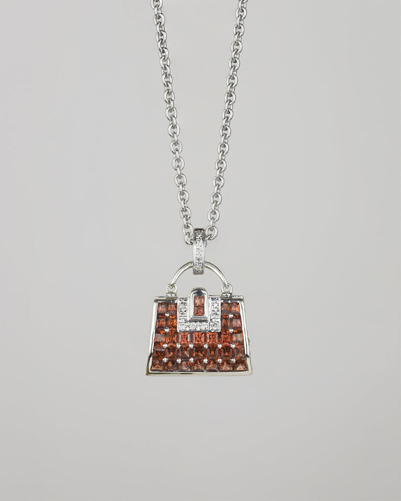 Unique TVRRINI 18K white gold with garnet and diamond handbag locket pendant on thin chain