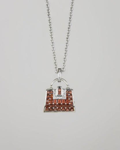 Unique TVRRINI 18K white gold with garnet and diamond handbag locket pendant on thin chain