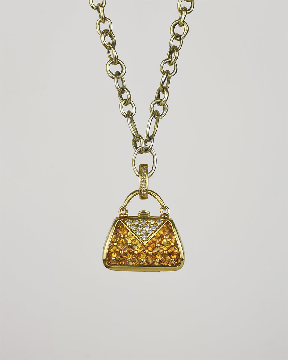 Unique 18K yellow gold with citrine and diamond locket pendant on signature TVRRINI chain SKU ML-P-817-YG