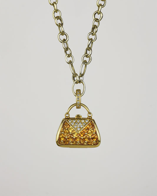 Unique 18K yellow gold with citrine and diamond locket pendant on signature TVRRINI chain SKU ML-P-817-YG