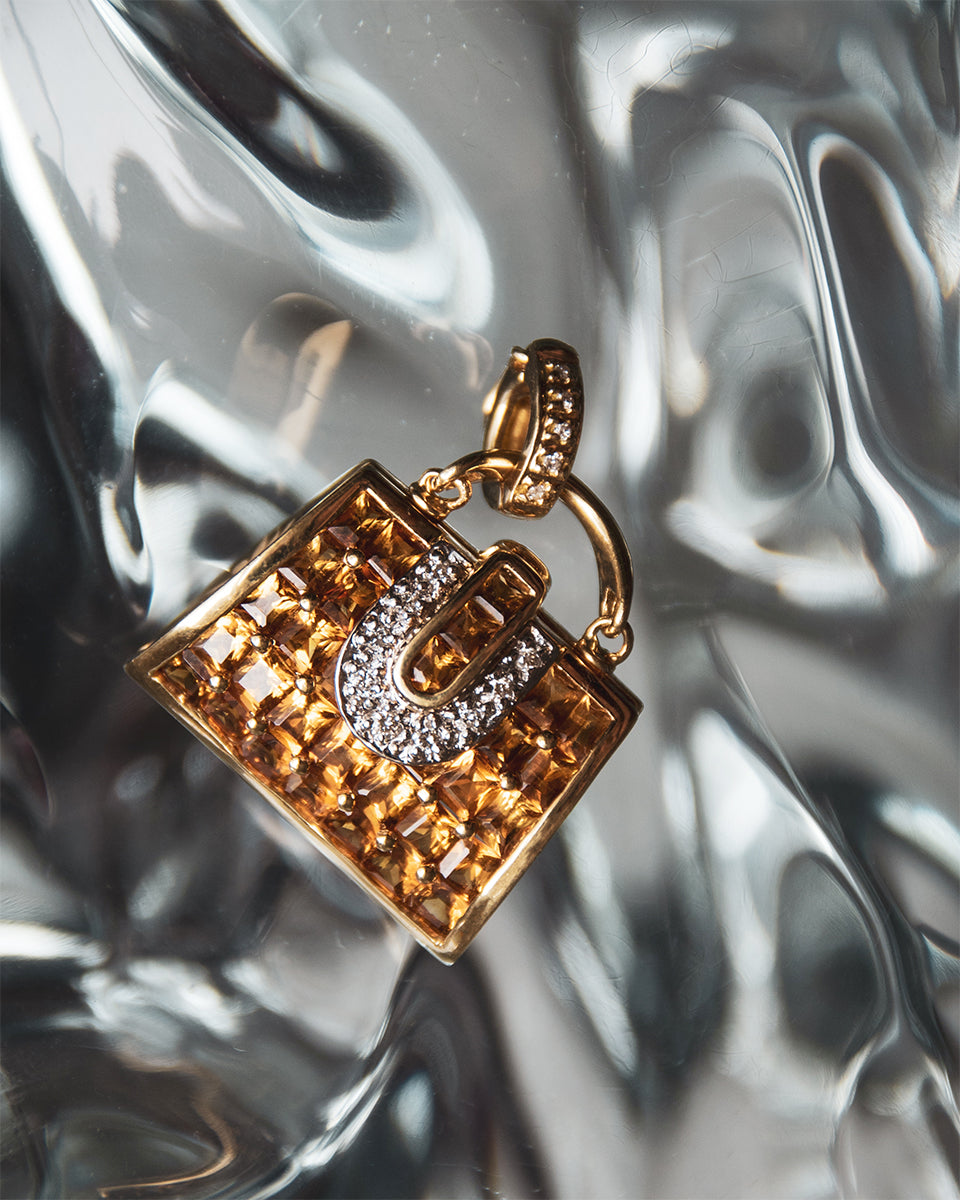 Minaudiere Trapeze 18K yellow gold with citrine and diamond locket pendant SKU ML-P-814-YG