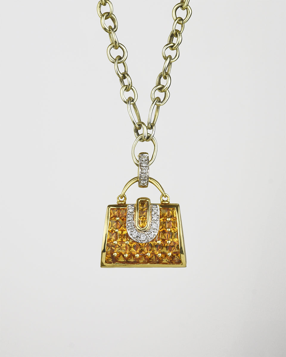 Unique 18K yellow gold with citrine and diamond locket pendant on signature TVRRINI chain SKU ML-P-814-YG