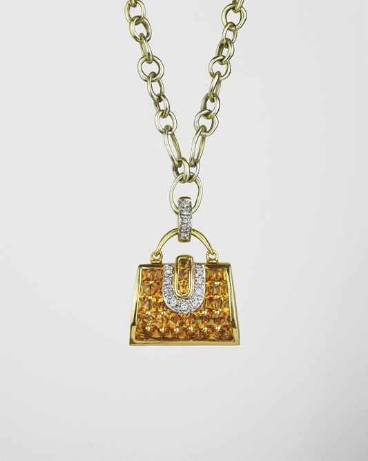 Unique 18K yellow gold with citrine and diamond locket pendant on signature TVRRINI chain SKU ML-P-814-YG