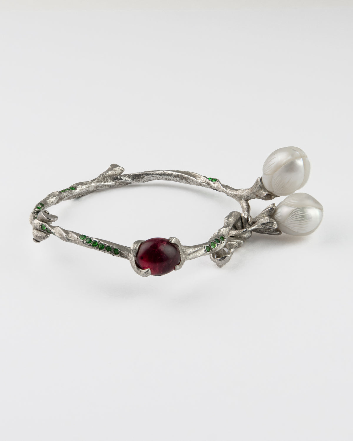 Tree Bangle in Sterling Silver with Gemstones and Pearls