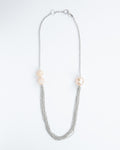 Silver chain necklace with two crafted and one semi-round Freshwater Pearl