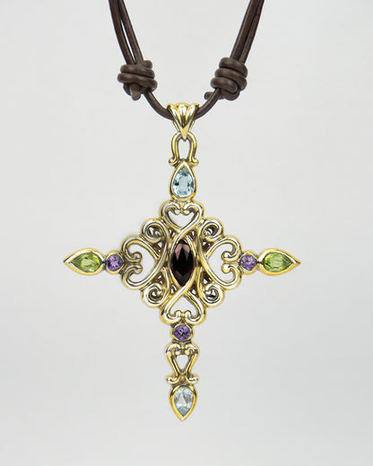 Verity Cross Pendant on leather cord necklace