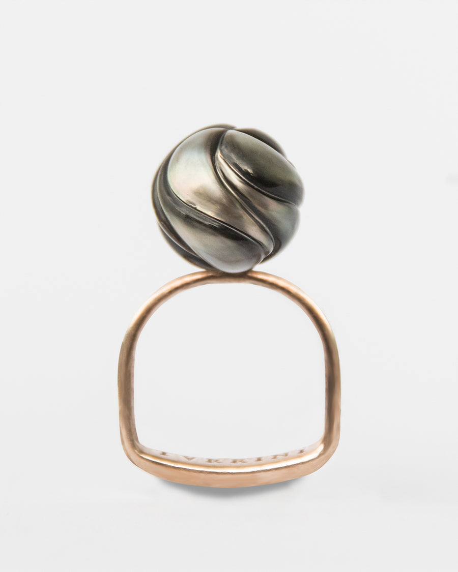 Arched Metals Carved Tahitian Pearl Ring