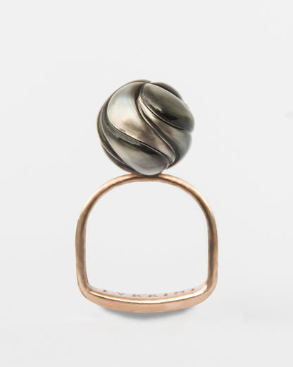 Arched Metals Carved Tahitian Pearl Ring