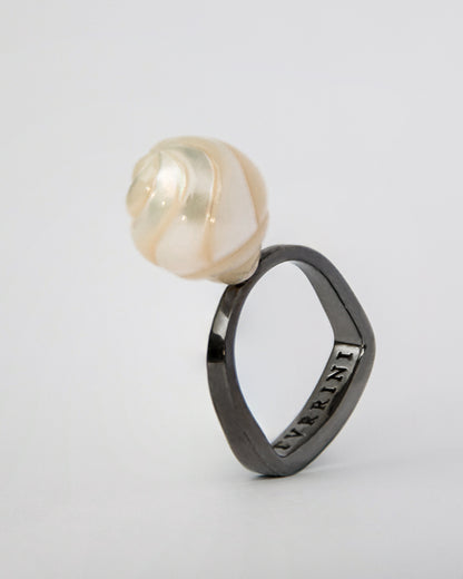 Arched Metals Freshwater Pearl Ring in Sterling Silver with Black Rhodium Plating