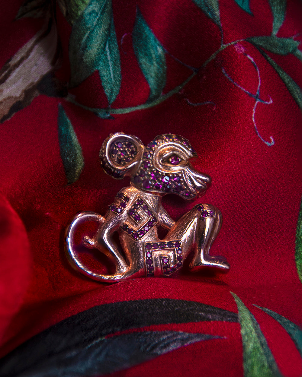 Monkey Pendant in 18K Rose Gold decorated with Ruby