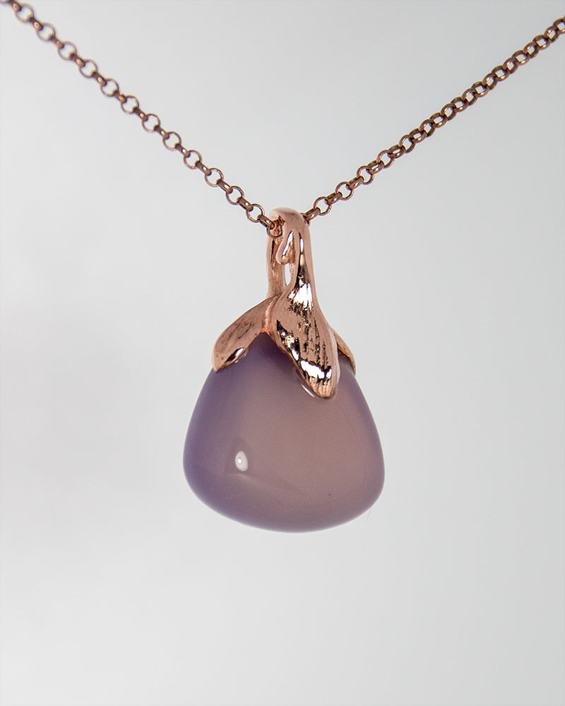 Kara rose gold-plated silver and purple chalcedony pendant slight angle view
