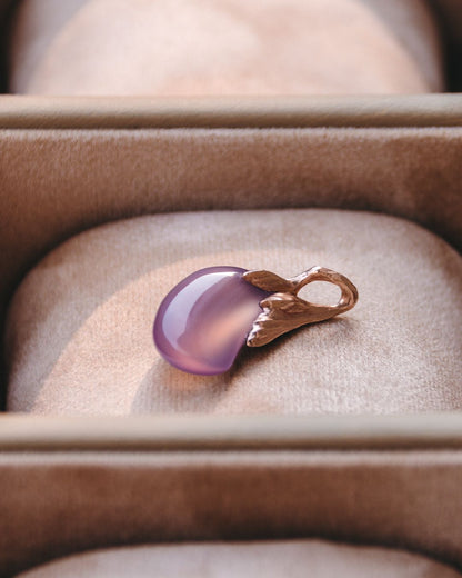 Editorial of Kara Pendant with Freeform Cabochon Purple Chalcedony in 18K Rose Gold