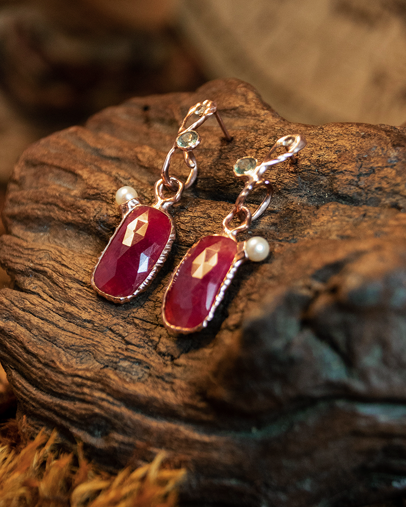 Display with Nisi Pebble Earring Charms with Rubies, Citrines, & White Freshwater Pearls