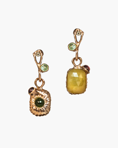 Nisi 18K Rose Gold Yellow Sapphire and Green Tourmaline Earrings set