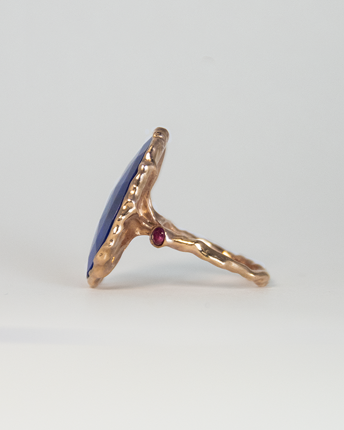Nisi 18K Rose Gold Lapis Lazuli Ring decorated with Ruby