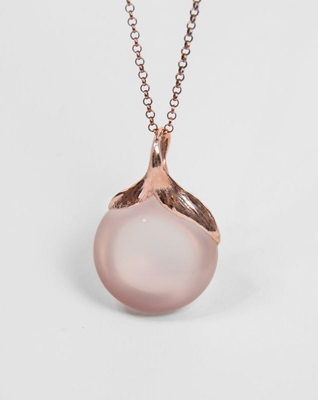 THP992RG Kara Pendant with Cabochon Rose Quartz set in 18K Rose Gold on chain back view