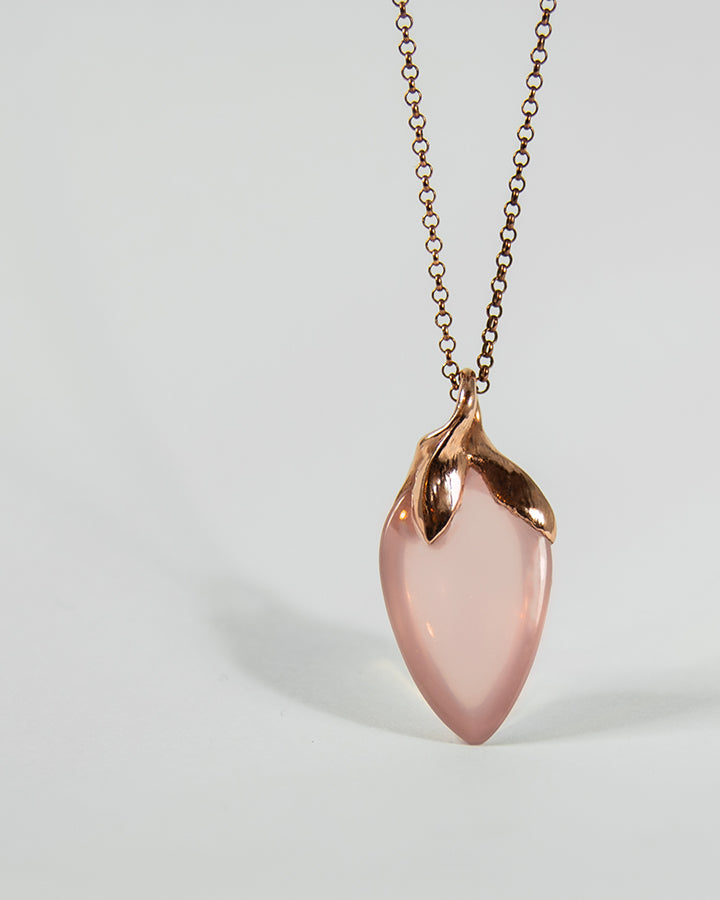 THP997RG Kara Pendant with Teardrop Cabochon Rose Quartz set in 18K Rose Gold on chain back view