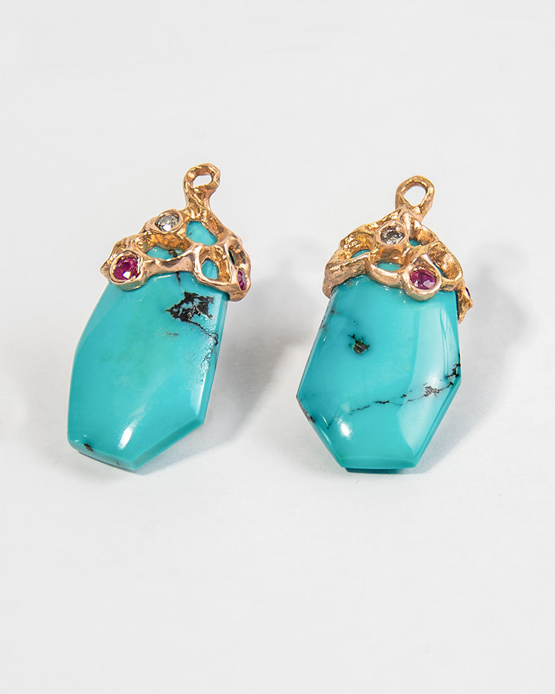 Detachable drops featuring Turquoise, Rubies and Diamonds