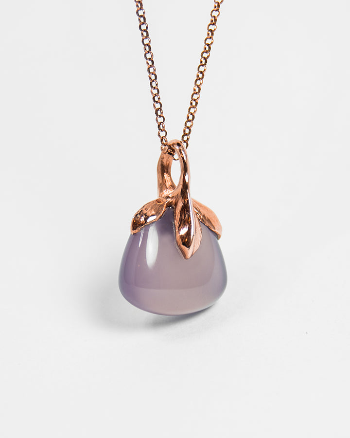 Leaf-inspired sculpted sterling silver and chalcedony pendant