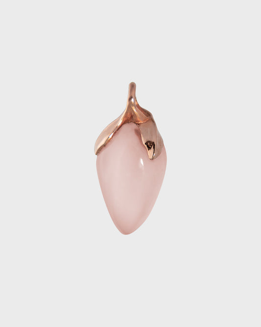 Kara pendant in sterling silver with 18K rose gold plating with teardrop cabochon rose quartz