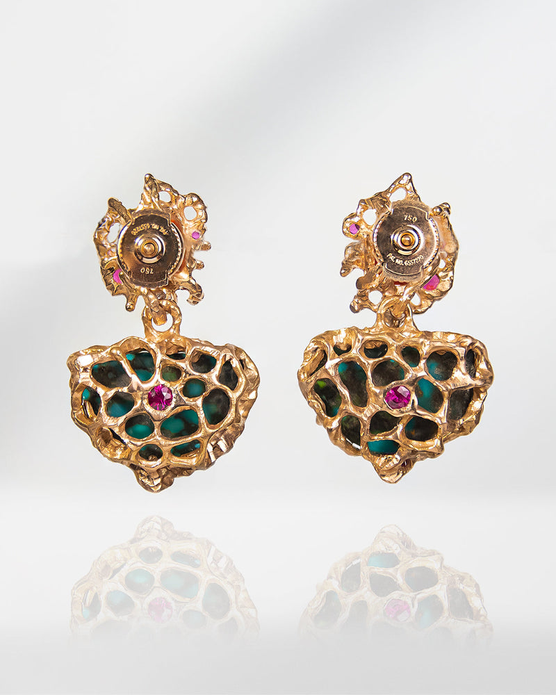 Back view of earring set with textured details, showing fully sculpted design