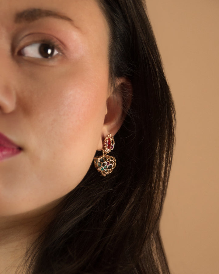 Person wearing Lava detachable earring drops worn on reverse side SKU LA-E-797-RG