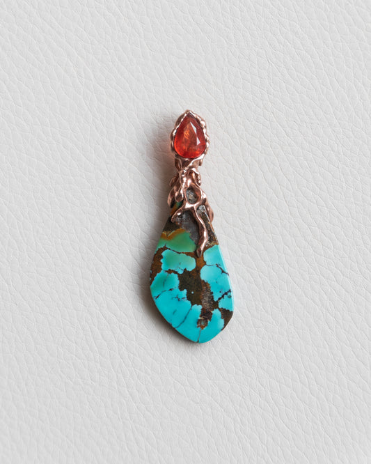 Molten Lava Pendant - 18K Gold-Plated Silver, Turquoise and Orange Sapphire